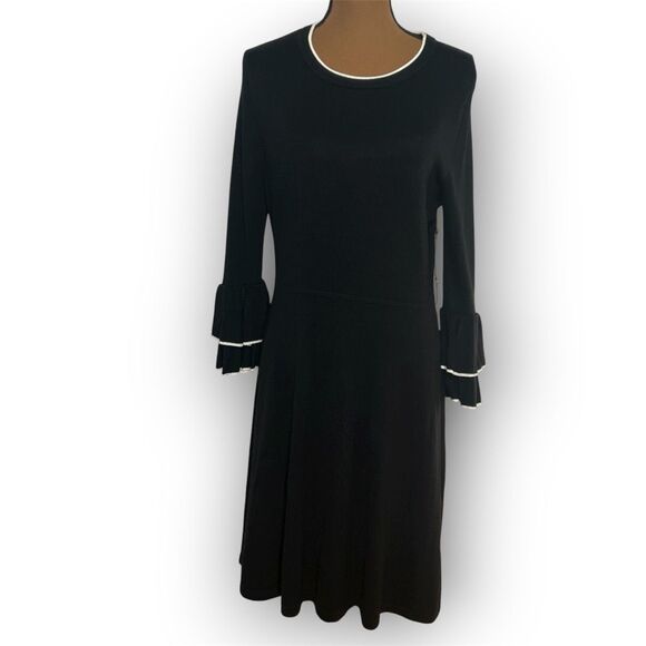 Vince Camuto Black White Trimmed Layered Ruffle Cuff Sweater Dress Women’s Large - Picture 13 of 13